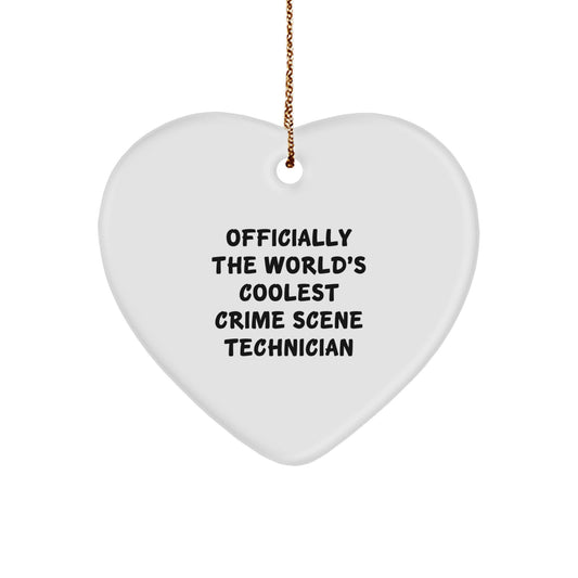 Funny Crime Scene Technician Gifts from Friends for Men, Christmas Unique Ornaments, 'Officially The World's Coolest Crime Scene Technician' Heart Ornament - Image 1