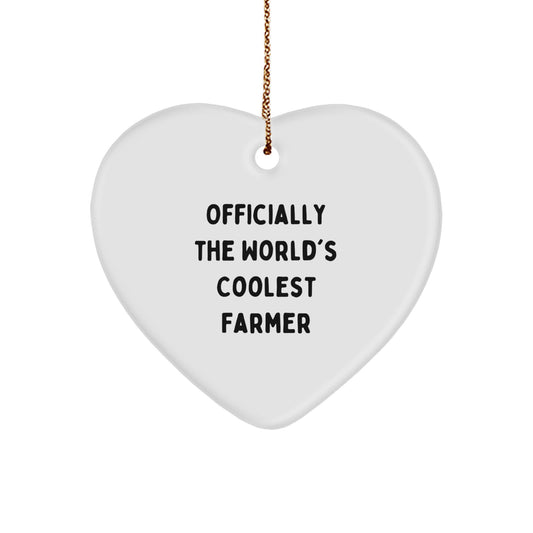 Gifts from Family, Friends or Coworkers for 'Officially The World's Coolest Farmer' - White Heart Ornament for Christmas Unique Gift Ideas - Image 1