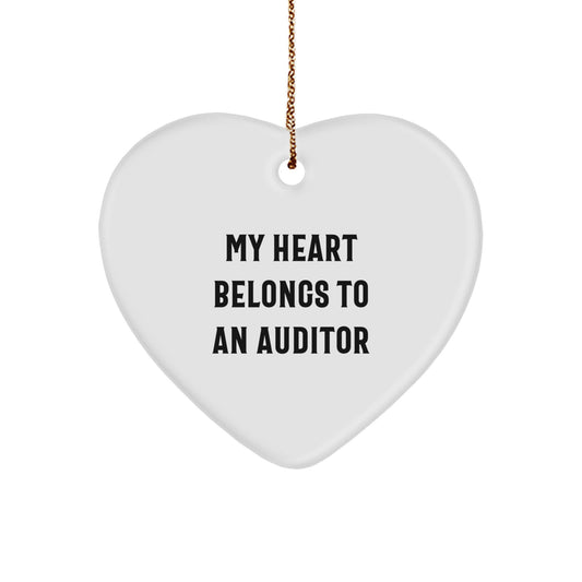 Funny Auditor Heart Ornament, 'My Heart Belongs To An Auditor', Gifts from Men to Friends, Christmas Unique Auditor Gifts - Image 1