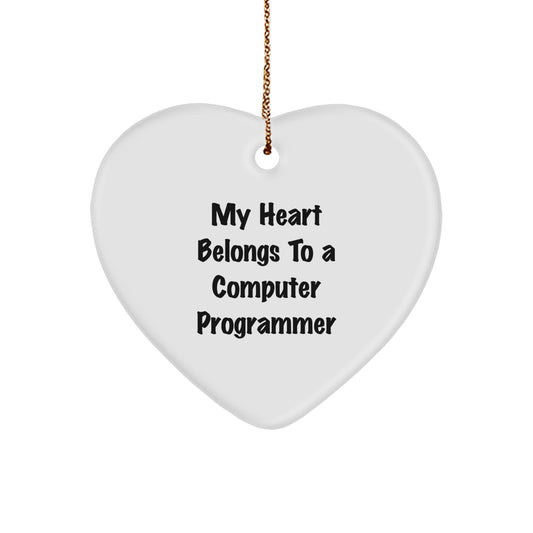 Funny Computer Programmer Gifts from Friends - My Heart Belongs To A Computer Programmer Heart Ornament for Christmas - Image 1