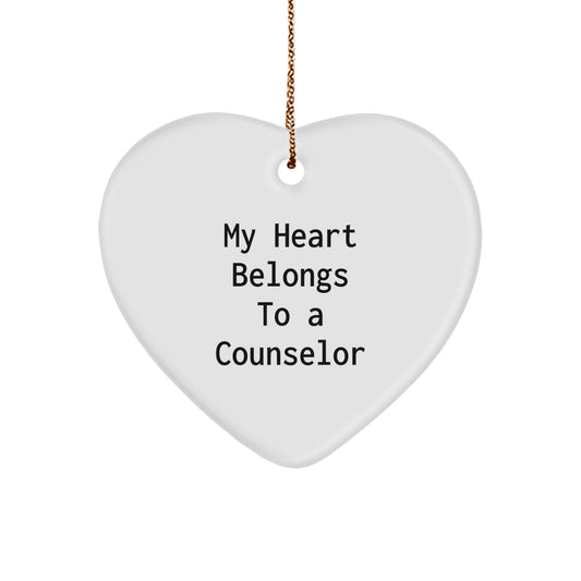 Funny Counselor Gifts from Men to Friends - 'My Heart Belongs To A Counselor' Christmas Heart Ornament - Image 1