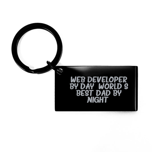 Funny Web Developer Gifts Keychain, Gifts from Dad to Web Developer by Day, World's Best Dad By Night., Graduation Unique Gifts for Men - Image 1