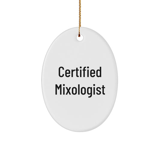Funny Mixologist Gifts from Men to Coworkers, Oval Ornament with Certified Mixologist Quote, Christmas Unique Gifts for Friends, Durable MDF with High-Gloss Finish - Image 1
