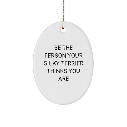 Funny Silky Terrier Dog Lover Gifts from Family for Christmas Unique Oval Ornament - Image 1