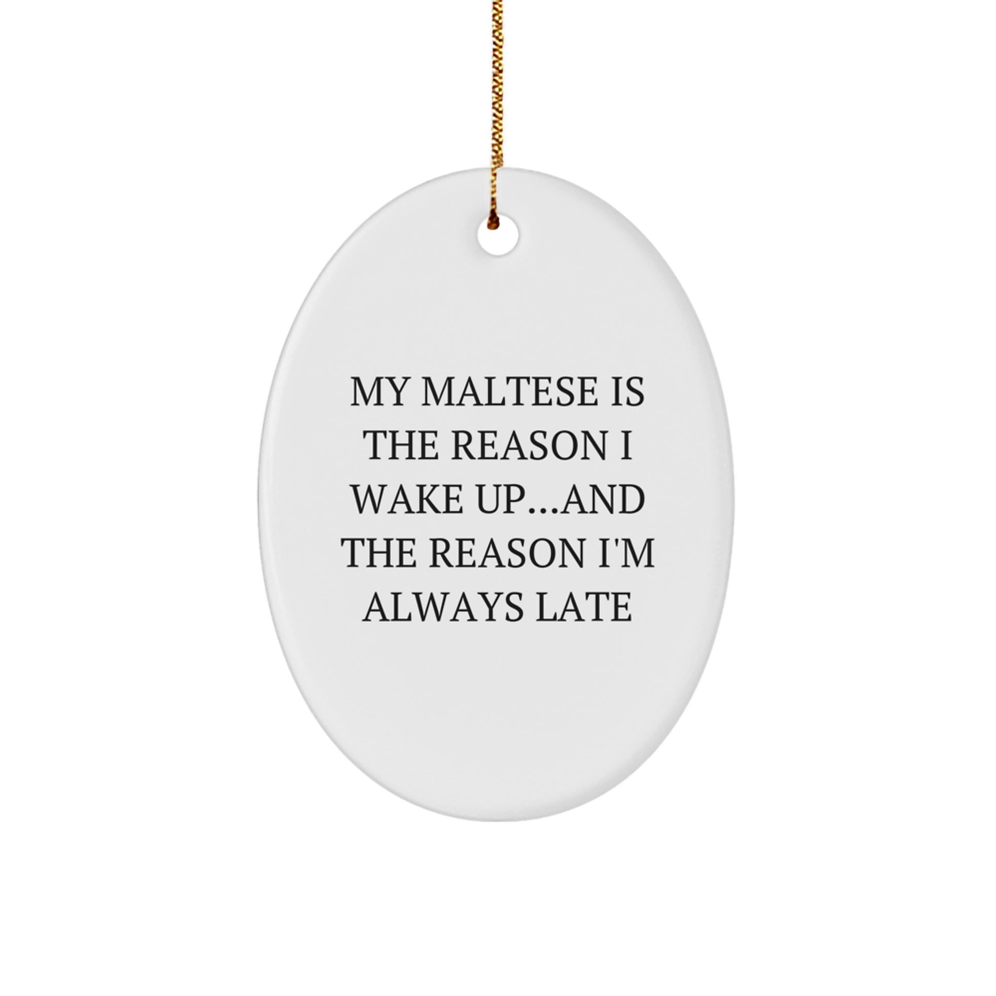 Funny Maltese Dog Gifts for Men from Friends - Oval Ornament My Maltese Is The Reason I Wake Up, Christmas Unique Gifts - Image 1