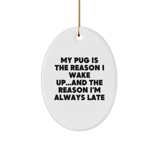 Pug Dog Lovers Gifts from Friends, Family, and Coworkers - Oval Ornament for Christmas - Image 1