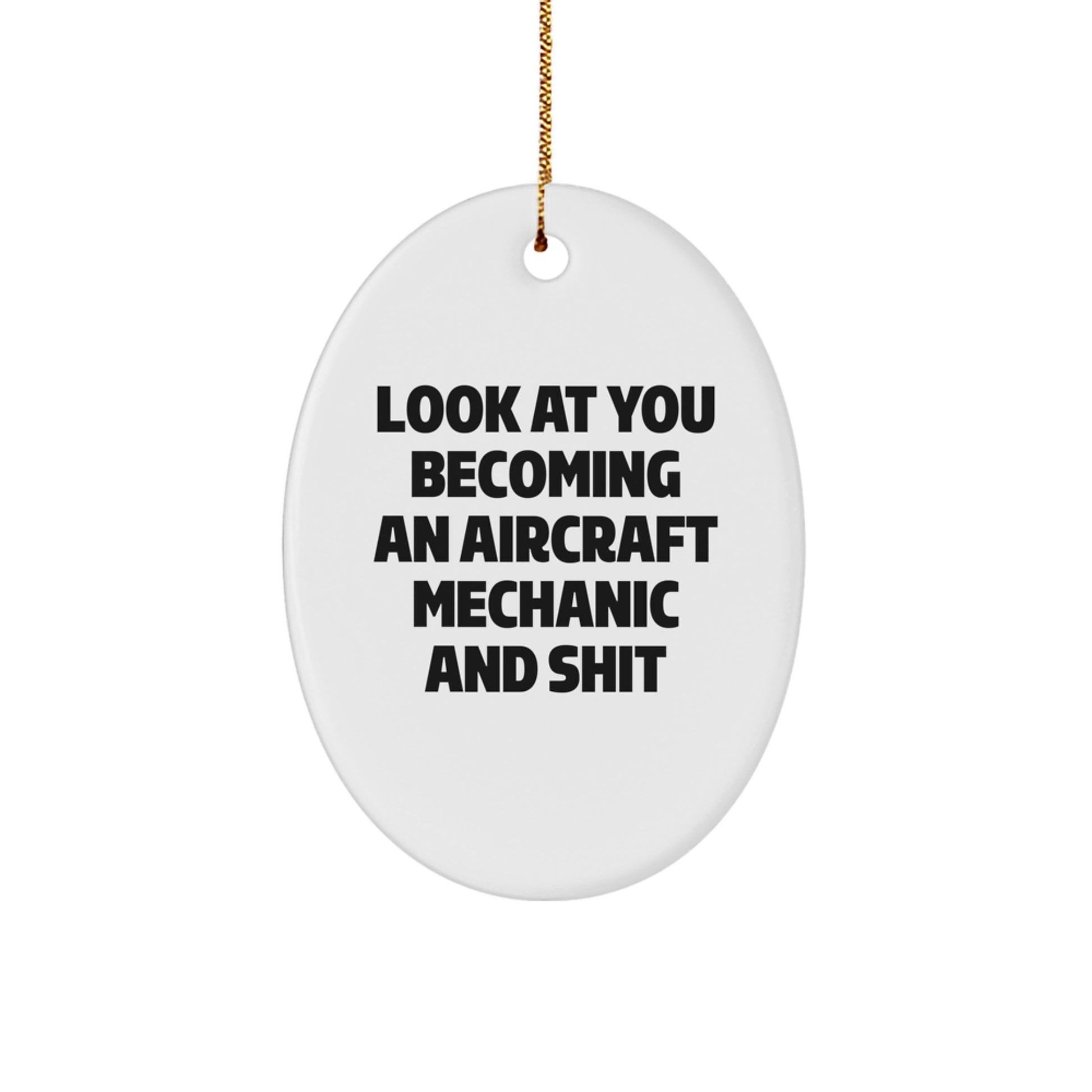 Funny Aircraft Mechanic Gifts for Men from Friends - Oval Ornament with 'Look At You Becoming An Aircraft Mechanic And Shit' Quote for Christmas - Image 1