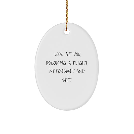 Flight Attendant Gifts from Friends to Flight Attendants, Funny Oval Ornament for Christmas Unique Gifts - Image 1