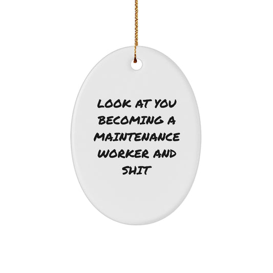 Funny Maintenance Worker Gifts from Friends - Oval Ornament for Men or Women - Christmas Unique Presents - Image 1