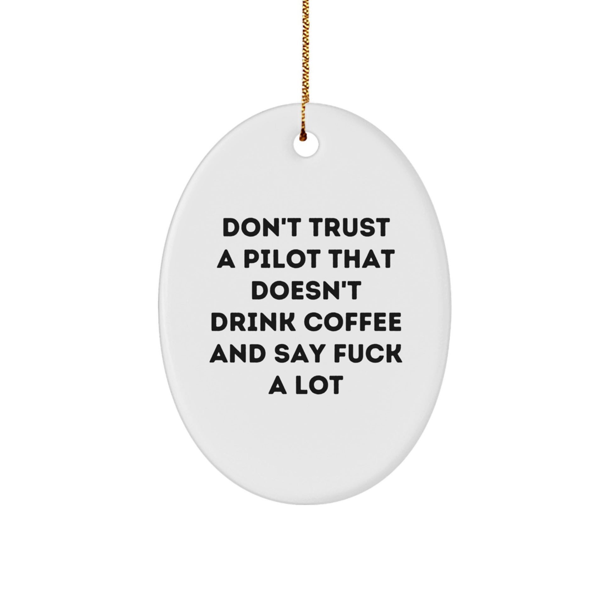 Pilot Gifts for Men and Women - Funny Oval Ornament with Quote 'Don't Trust A Pilot That Doesn't Drink Coffee And Say F--k A Lot' - Christmas Unique Gifts from Friends - Image 1