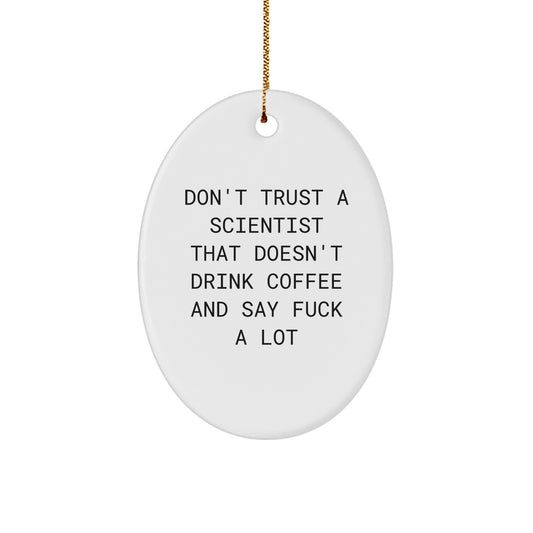 Funny Scientist Gifts: Oval Ornament with 'Don't Trust' Quote for Christmas - Image 1