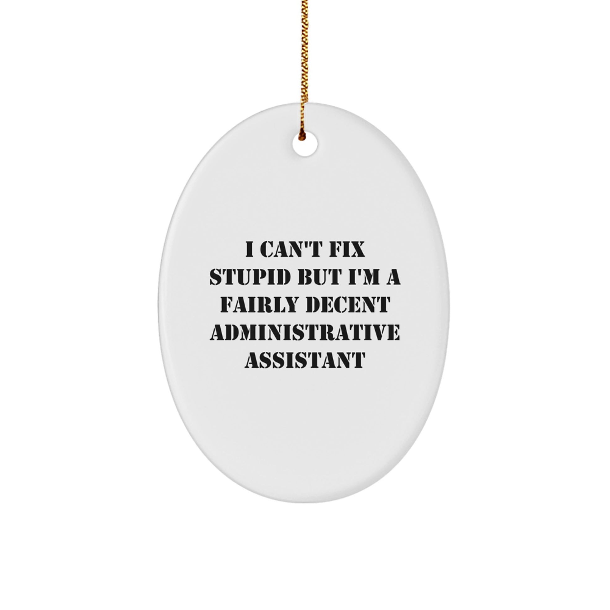 Funny Administrative Assistant Gifts, Oval Ornament for Friends, Coworkers, or Family - I Can't Fix Stupid But I'm A Fairly Decent Administrative Assistant, Christmas Unique Gifts from Friends - Image 1