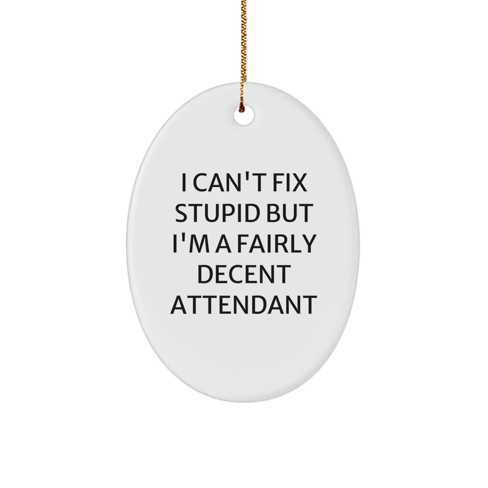 Funny Attendant Gifts from Friends, Family, or Coworkers - I Can't Fix Stupid But I'm A Fairly Decent Attendant Oval Ornament for Christmas - Image 1