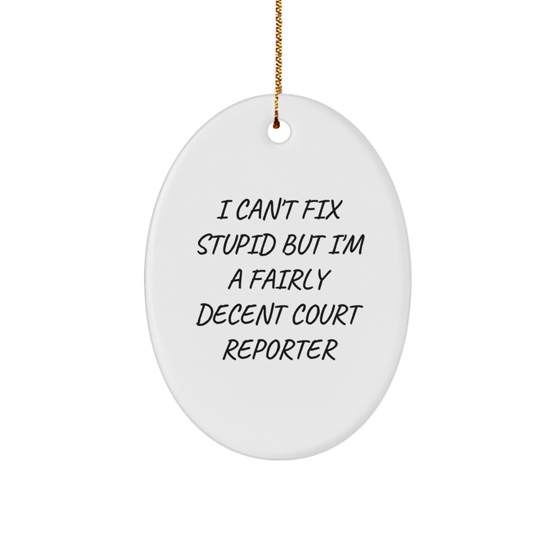 Funny Court Reporter Gifts from Friends for Christmas - Oval Ornament 'I Can't Fix Stupid But I'm A Fairly Decent Court Reporter' - Image 1