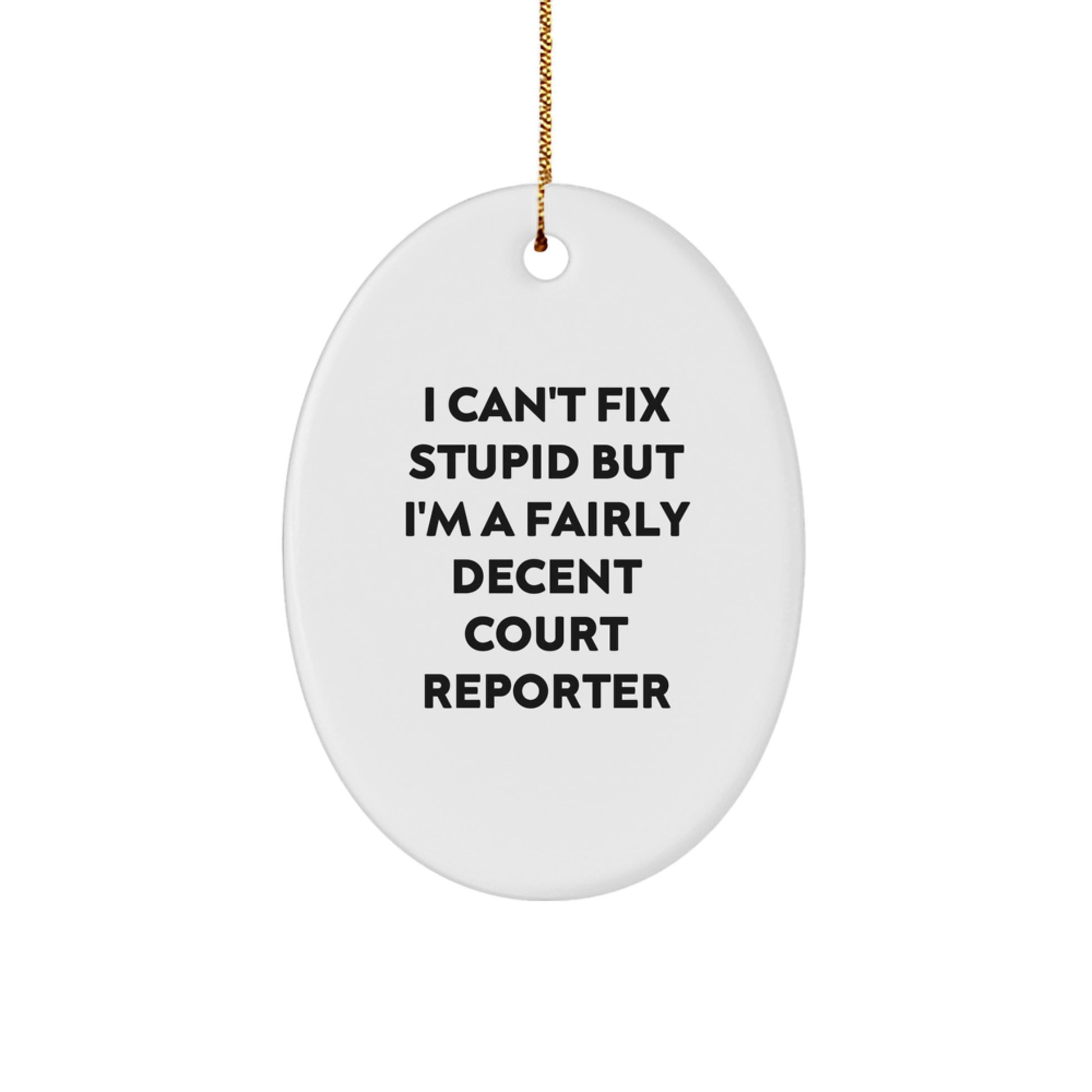 Funny Court Reporter Gifts from Friends for Court Reporters - I Can't Fix Stupid Oval Ornament, White, Christmas Unique Gifts for Women, Men, Coworkers, Family - Image 1