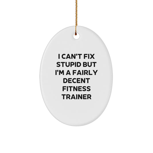 Fitness Trainer Oval Ornament Gifts from Friends for Christmas - 'I Can't Fix Stupid But I'm A Fairly Decent Fitness Trainer' Humorous Oval Decoration - Image 1