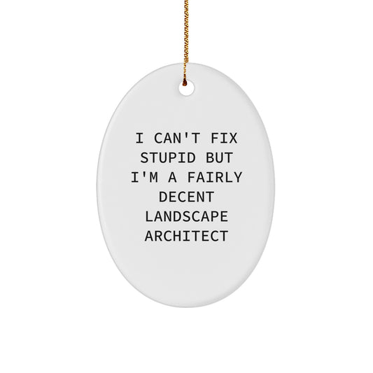 Landscape Architect Gifts for Men, Funny Oval Ornament, I Can't Fix Stupid But I'm A Fairly Decent Landscape Architect, Christmas Unique Presents from Friends, Perfect for Coworkers - Image 1