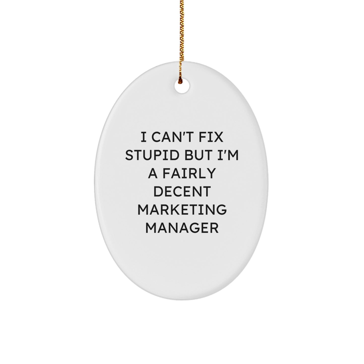 Marketing Manager Gifts from Friends - I Can't Fix Stupid But I'm A Fairly Decent Oval Ornament for Christmas - Image 1