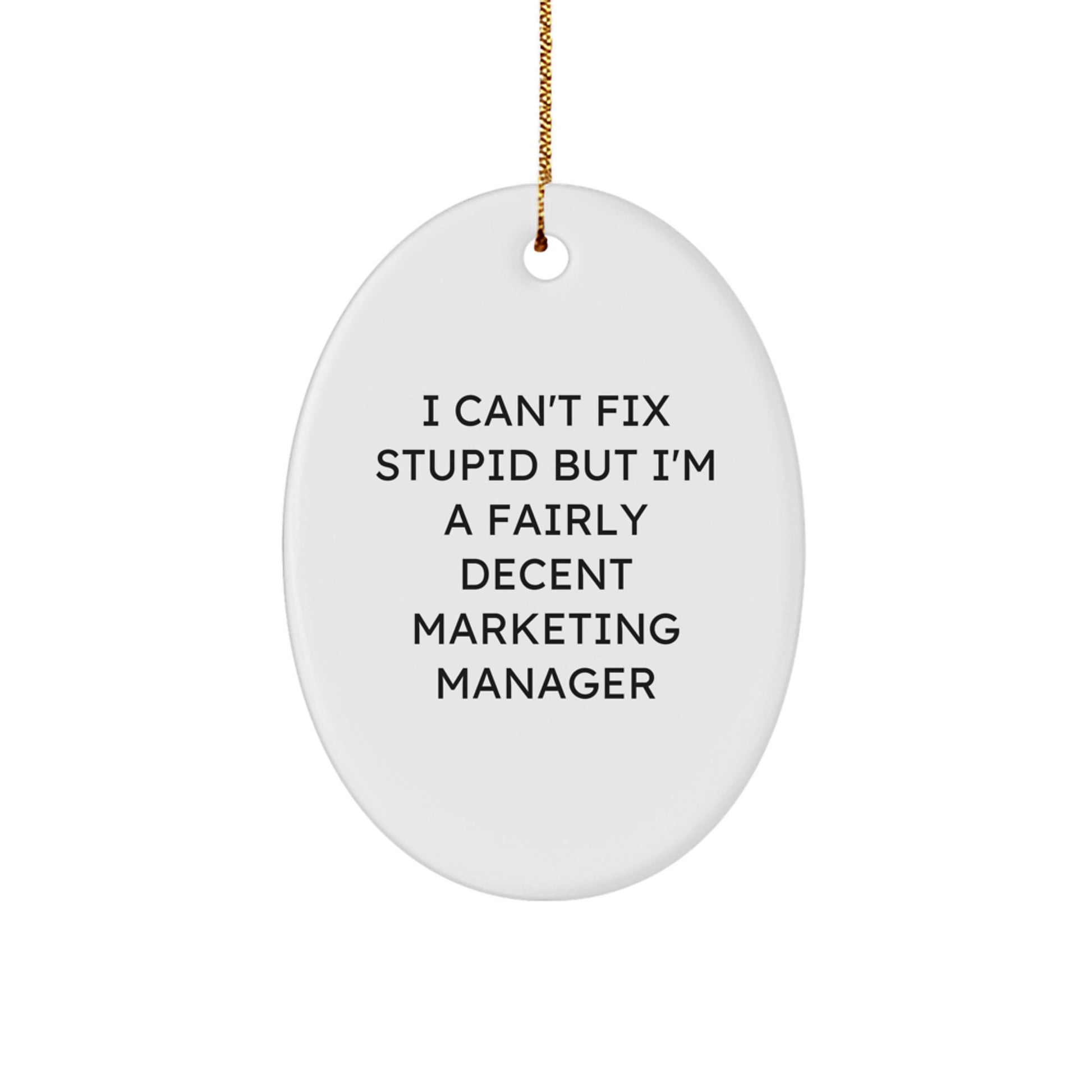 Marketing Manager Gifts from Friends - I Can't Fix Stupid But I'm A Fairly Decent Oval Ornament for Christmas - Image 1