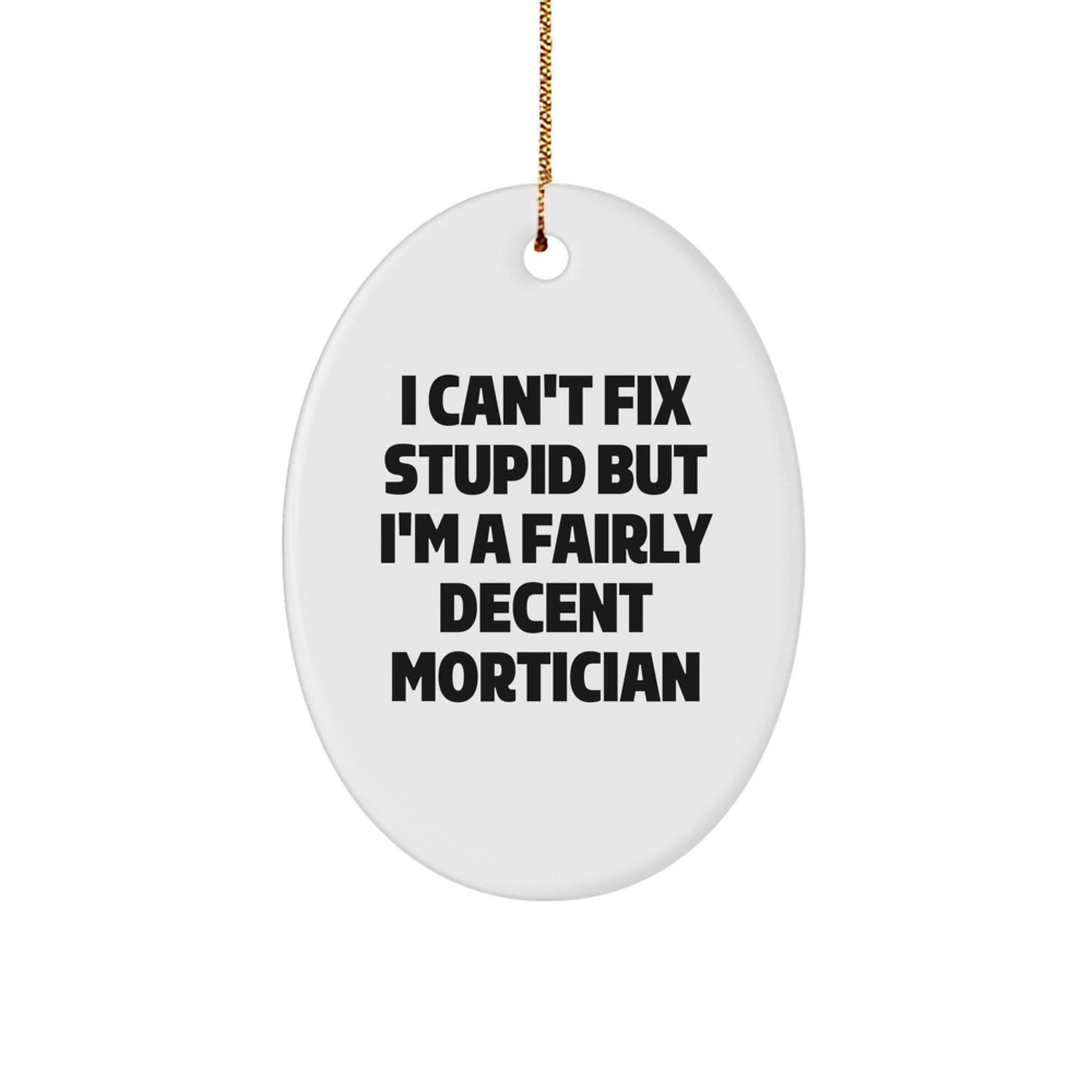 Gifts from Friends for Morticians - Funny Oval Ornament, I Can't Fix Stupid But I'm A Fairly Decent Mortician, Christmas Unique Gifts for Men, Women, Coworkers, Family - Image 1