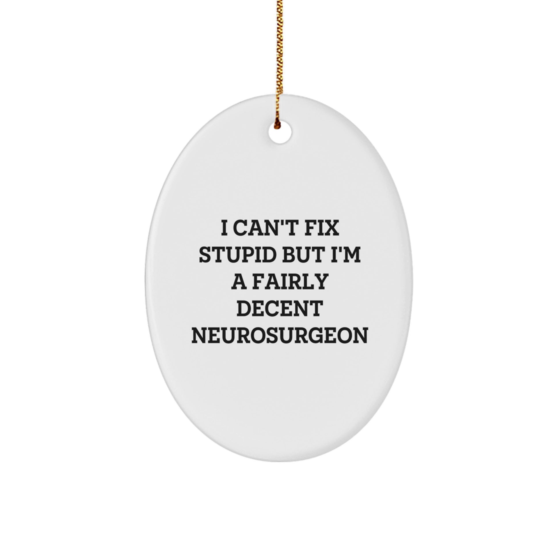 Funny Neurosurgeon Gifts from Men to Friends - I Can't Fix Stupid Oval Ornament for Christmas - Image 1