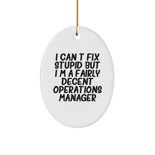 Funny Operations Manager Gift for Him or Her - I Can't Fix Stupid Oval Ornament, Perfect for Christmas from Friends or Coworkers - Image 1