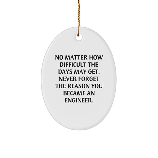 Inspirational Engineer Gifts from Friends, Oval Ornament for Christmas - 'No Matter How Difficult The Days May Get. Never Forget The Reason You Became An Engineer.' - Image 1