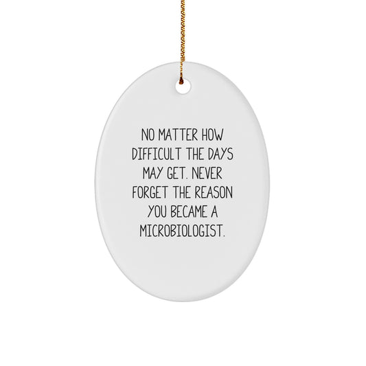 Funny Microbiologist Gifts, Oval Ornament for Christmas, 'No Matter How Difficult The Days May Get. Never Forget The Reason You Became A Microbiologist.', Gifts from Friends to Family - Image 1