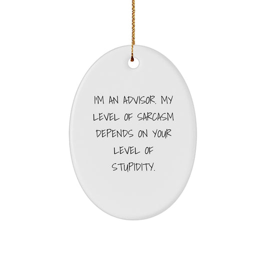 Funny Advisor Gifts from Friends for Advisor - Oval Ornament, Quote: 'I'm An Advisor. My Level Of Sarcasm Depends On Your Level Of Stupidity.' - Christmas Unique Gifts - Image 1