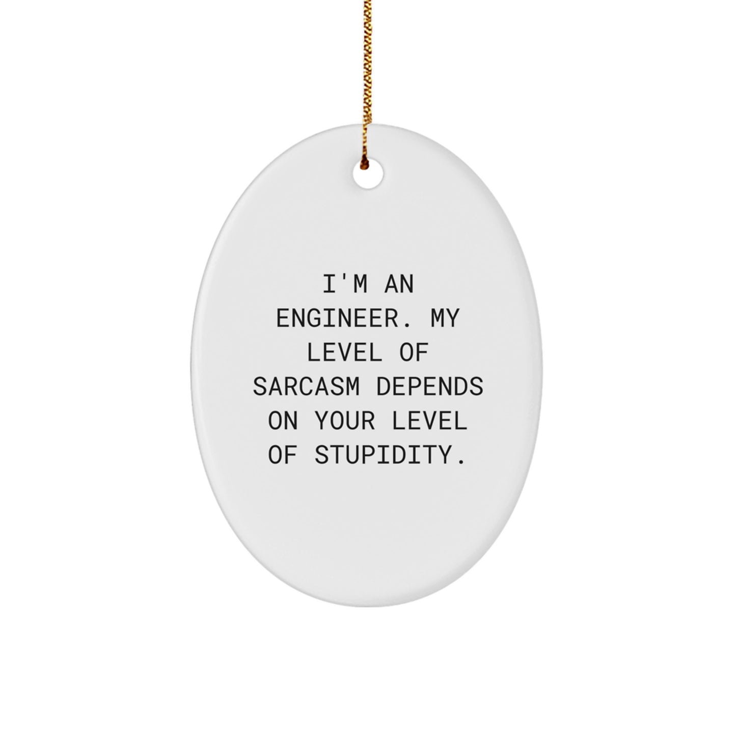 Funny Engineer Gifts from Friends for Christmas - I'm An Engineer Oval Ornament, Sarcasm Level Depends on Stupidity - Image 1