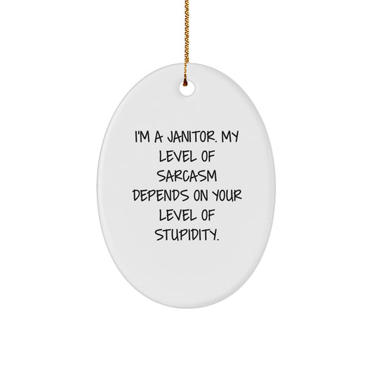 Funny Janitor Gifts from Men to Janitors - Oval Ornament with Sarcasm Quote, Perfect for Christmas - Image 1