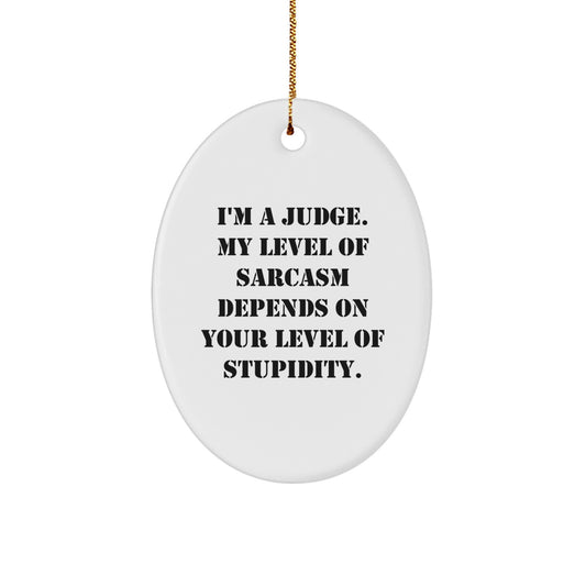 Judge's Sarcasm Level Gifts from Friends for Judge Oval Ornament, Funny Christmas Unique Gifts - Image 1