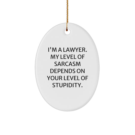 Lawyer Gifts - Funny Oval Ornament, 'I'm A Lawyer. My Level Of Sarcasm Depends On Your Level Of Stupidity.' - Gifts from Men for Lawyer Friends, Coworkers, Family - Christmas Unique Gift - Image 1