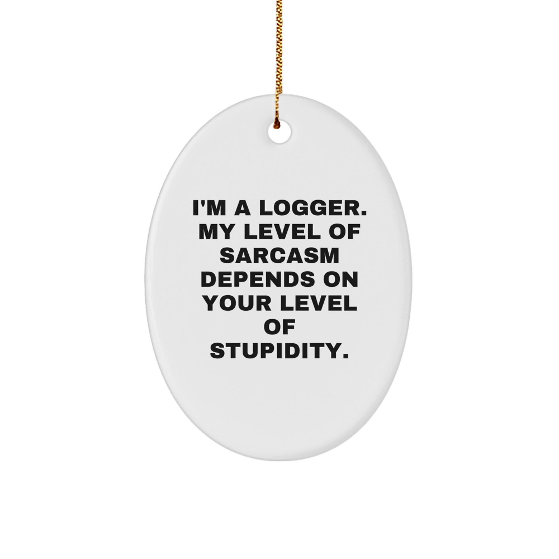 Logger Gifts from Friends to Men - Funny Oval Ornament for Christmas, I'm A Logger My Level Of Sarcasm Depends On Your Level Of Stupidity. - Image 1