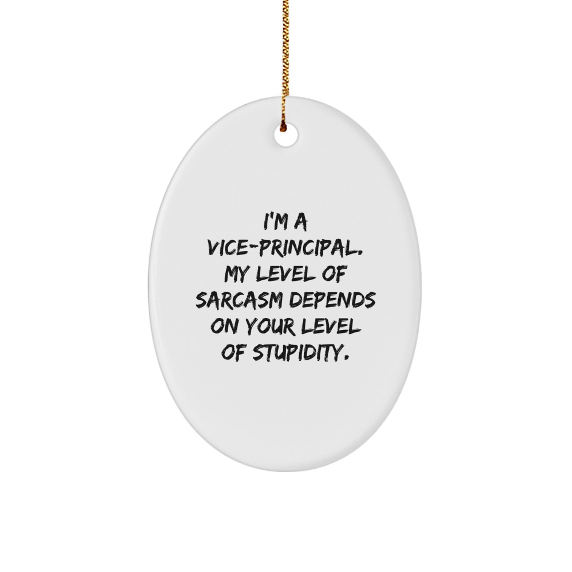 Funny Vice-principal Gifts for Christmas - I'm A Vice-principal. My Level Of Sarcasm Depends On Your Level Of Stupidity. Oval Ornament from Gifts from Friends - Image 1