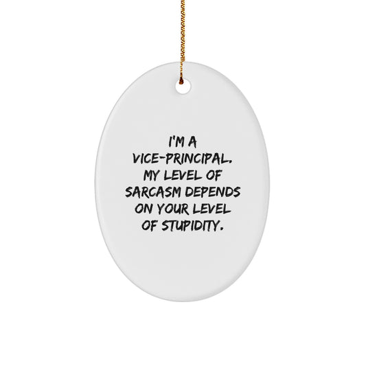 Funny Vice-principal Gifts for Christmas - I'm A Vice-principal. My Level Of Sarcasm Depends On Your Level Of Stupidity. Oval Ornament from Gifts from Friends - Image 1