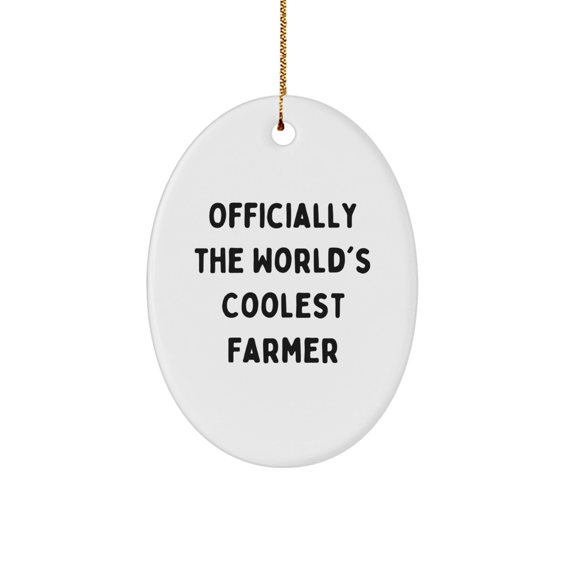 Funny Farmer Oval Ornament Gifts from Friends and Family for Christmas Unique Decorations - 'Officially The World's Coolest Farmer' - Image 1