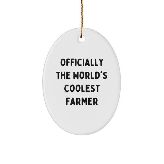 Funny Farmer Oval Ornament Gifts from Friends and Family for Christmas Unique Decorations - 'Officially The World's Coolest Farmer' - Image 1