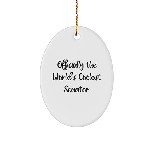 Funny Senator Gifts, Officially The World's Coolest Senator Oval Ornament, Christmas Unique Gifts for Men from Friends - Image 1