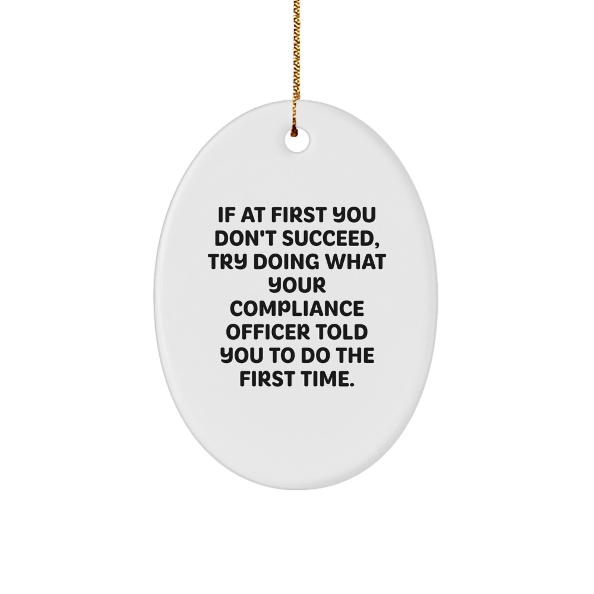 Funny Compliance Officer Gifts, Oval Ornament with Christmas Quote, 'If At First You Don't Succeed...', Gifts from Friends for Compliance Officer, Unique Christmas Unique Gifts - Image 1