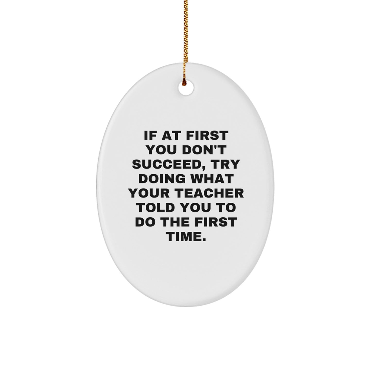 Funny Teacher Gifts, Oval Ornament, 'If At First You Don't Succeed...' - Gifts from Men for Teachers, Christmas Unique Gifts - Image 1
