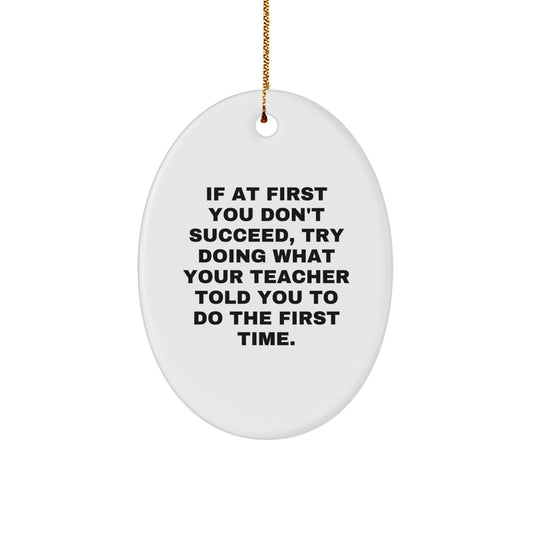 Funny Teacher Gifts, Oval Ornament, 'If At First You Don't Succeed...' - Gifts from Men for Teachers, Christmas Unique Gifts - Image 1