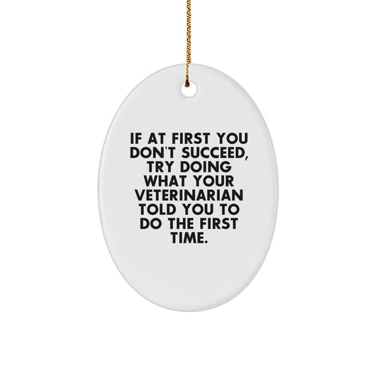 Veterinarian Humor Gifts from Friends, Funny Oval Ornament for Veterinarian, Christmas Unique Gifts for Veterinarian, If At First You Don't Succeed Quotes - Image 1
