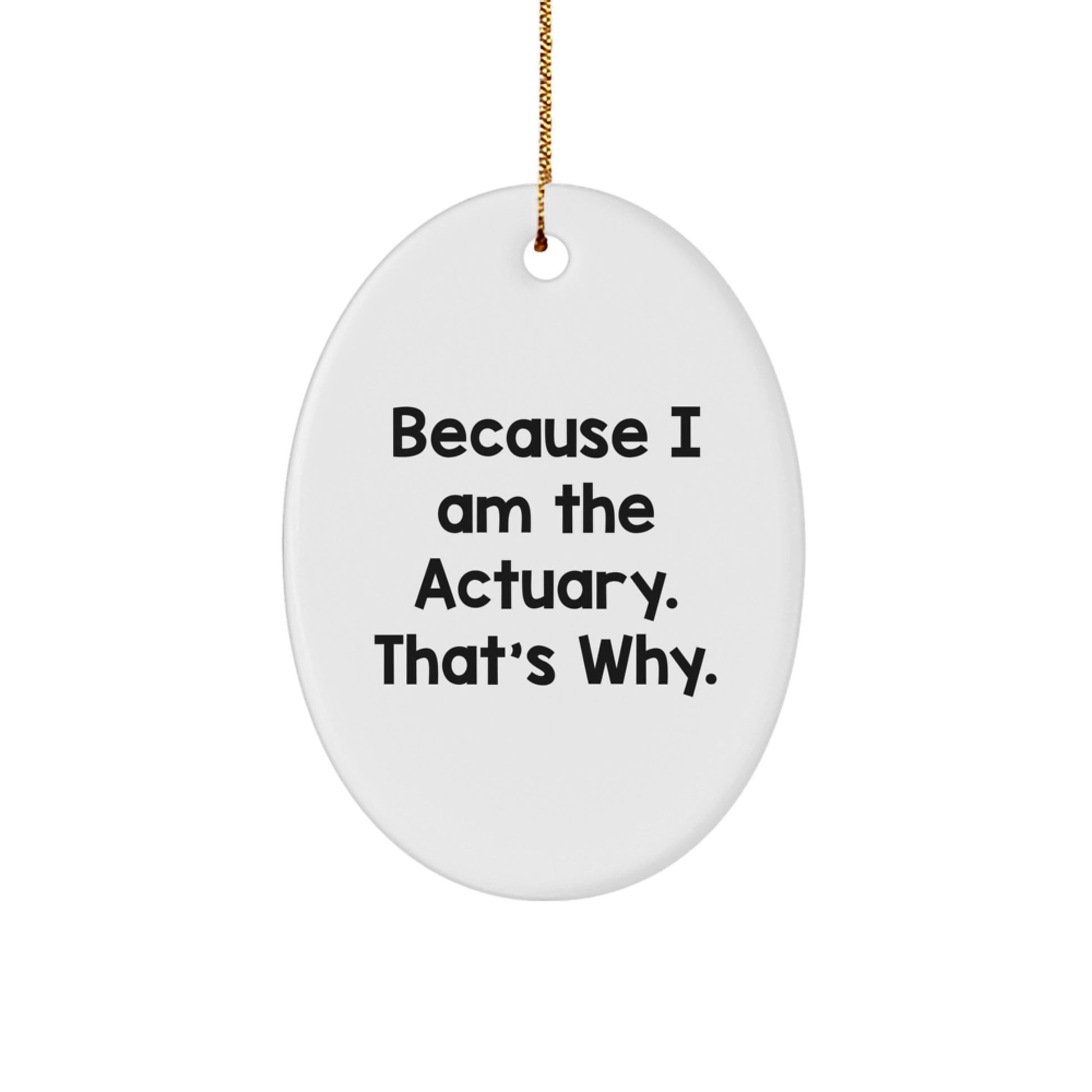 Actuary Gifts, Funny Oval Ornament, Because I Am The Actuary. That's Why., Gifts from Men to Actuary Friends for Christmas - Image 1
