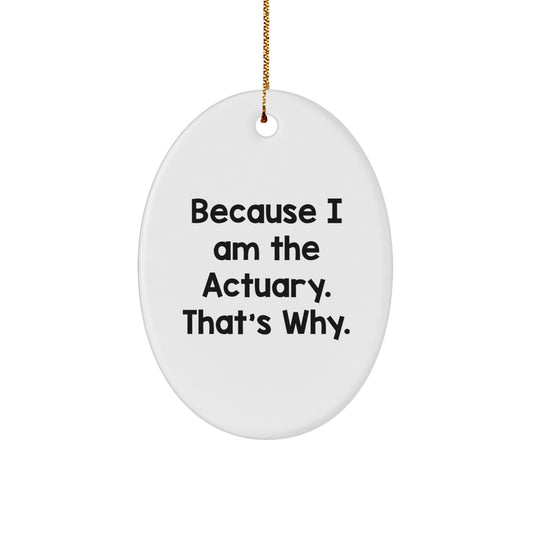 Actuary Gifts, Funny Oval Ornament, Because I Am The Actuary. That's Why., Gifts from Men to Actuary Friends for Christmas - Image 1