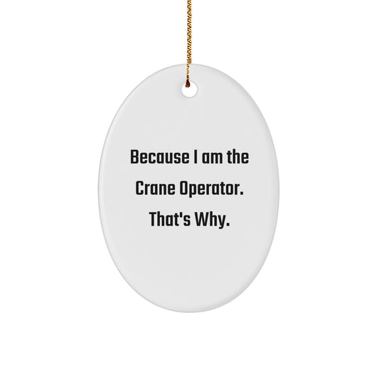Funny Crane Operator Oval Ornament Gifts from Men to Friends - Because I Am The Crane Operator. That's Why. - Unique Christmas Decorations - Image 1