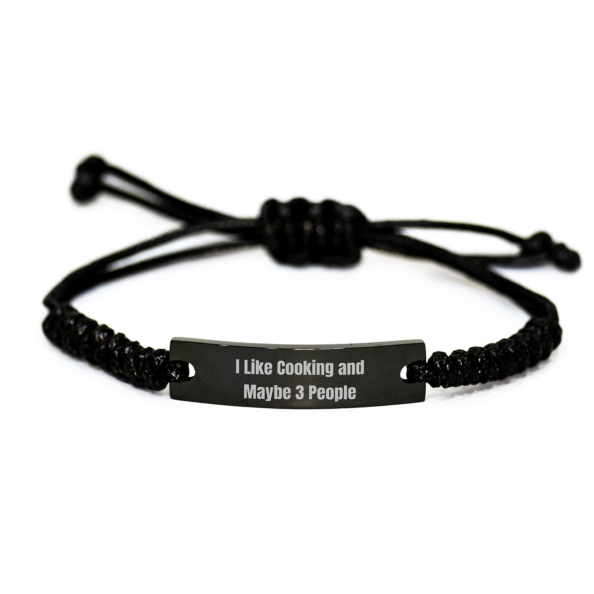 Funny Cooking Gifts for Men from Friends, Adjustable Rope Bracelet with Black Stainless Steel Engraving, Perfect for Graduation, I Like Cooking And Maybe 3 People - Image 1