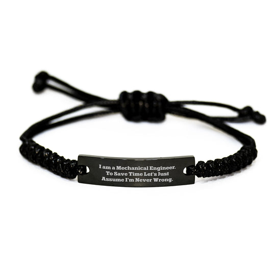Funny Mechanical Engineer Gifts from Friends for Birthday - Adjustable Rope Necklace with Black Stainless Steel Engraving - Image 1