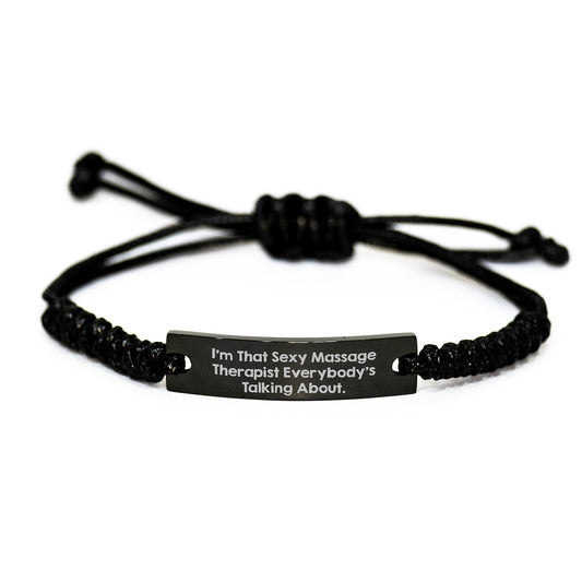 Massage Therapist Rope Gifts from Friends to Massage Therapist, Funny Quote Motivates Birthday Wishes, Adjustable Black Rope, Engraved Black Stainless Steel - Image 1