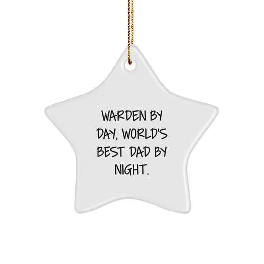 Warden Gifts from Friends, Warden By Day, World's Best Dad By Night., Star Ornament, Funny Christmas Unique Gifts for Warden, Unique Star Shaped Decorations, Gifts for Warden - Image 1